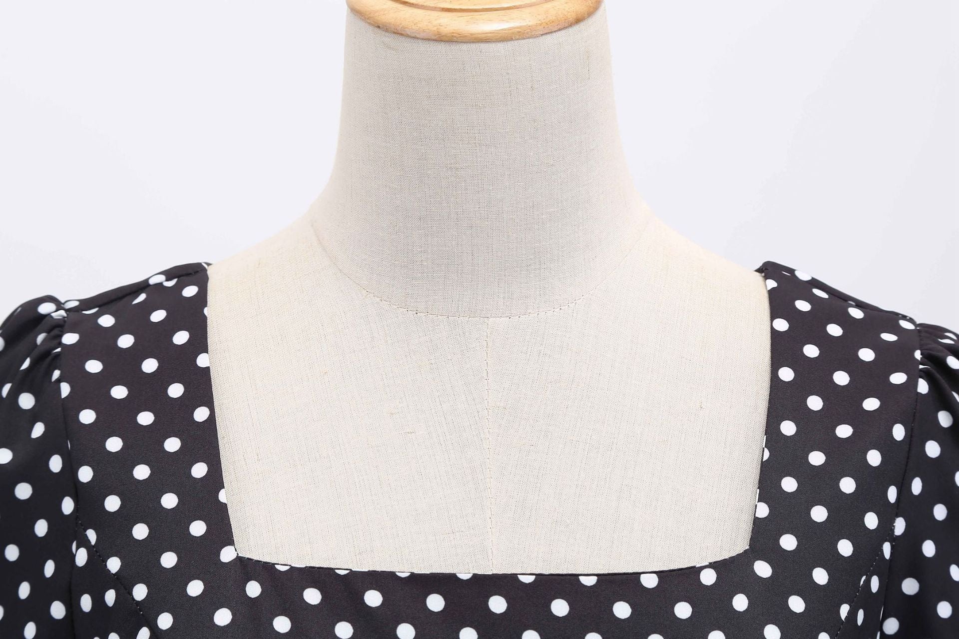 Womens 1950s Vintage Dress Bowknot Prom Short Sleeve Polka Dot Party Dress Black