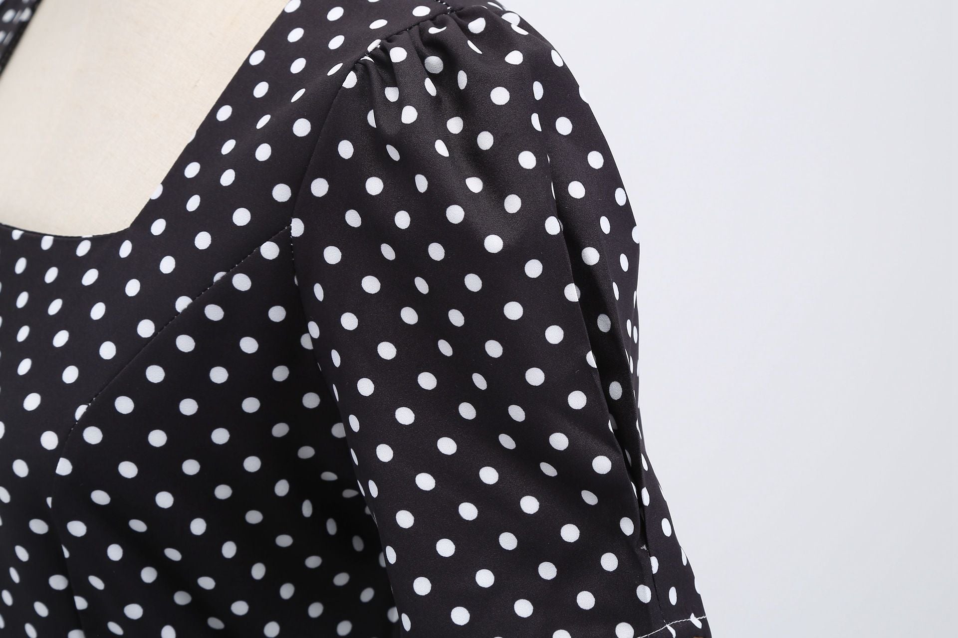 Womens 1950s Vintage Dress Bowknot Prom Short Sleeve Polka Dot Party Dress Black