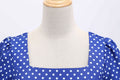 Womens 1950s Vintage Dress Bowknot Prom Short Sleeve Polka Dot Party Dress Blue