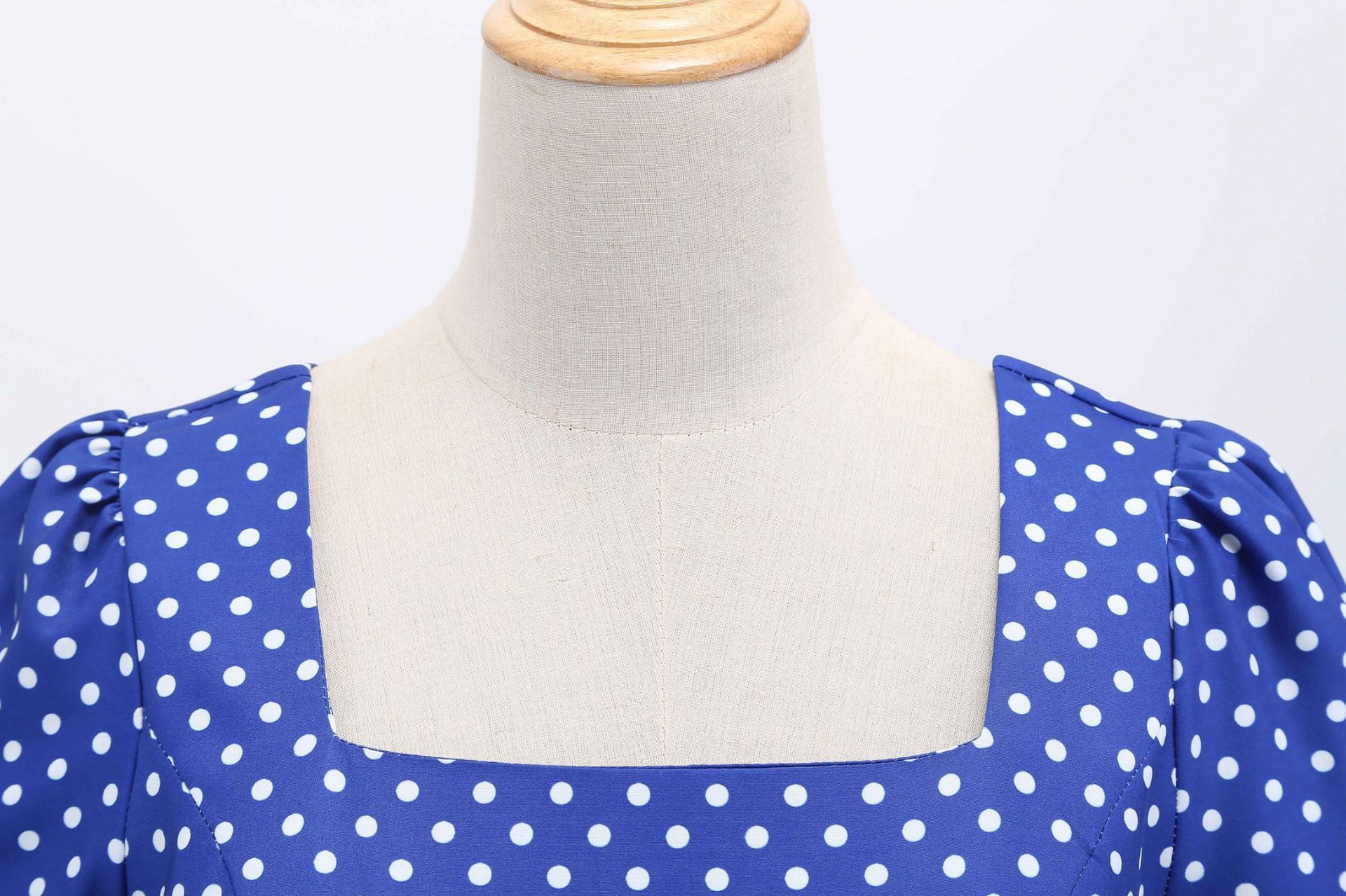 Womens 1950s Vintage Dress Bowknot Prom Short Sleeve Polka Dot Party Dress Blue