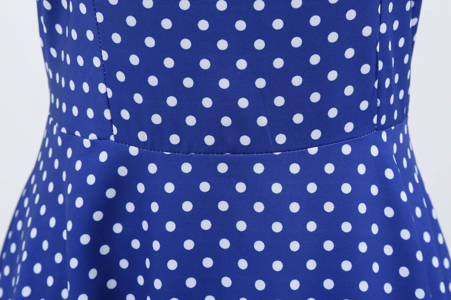 Womens 1950s Vintage Dress Bowknot Prom Short Sleeve Polka Dot Party Dress Blue
