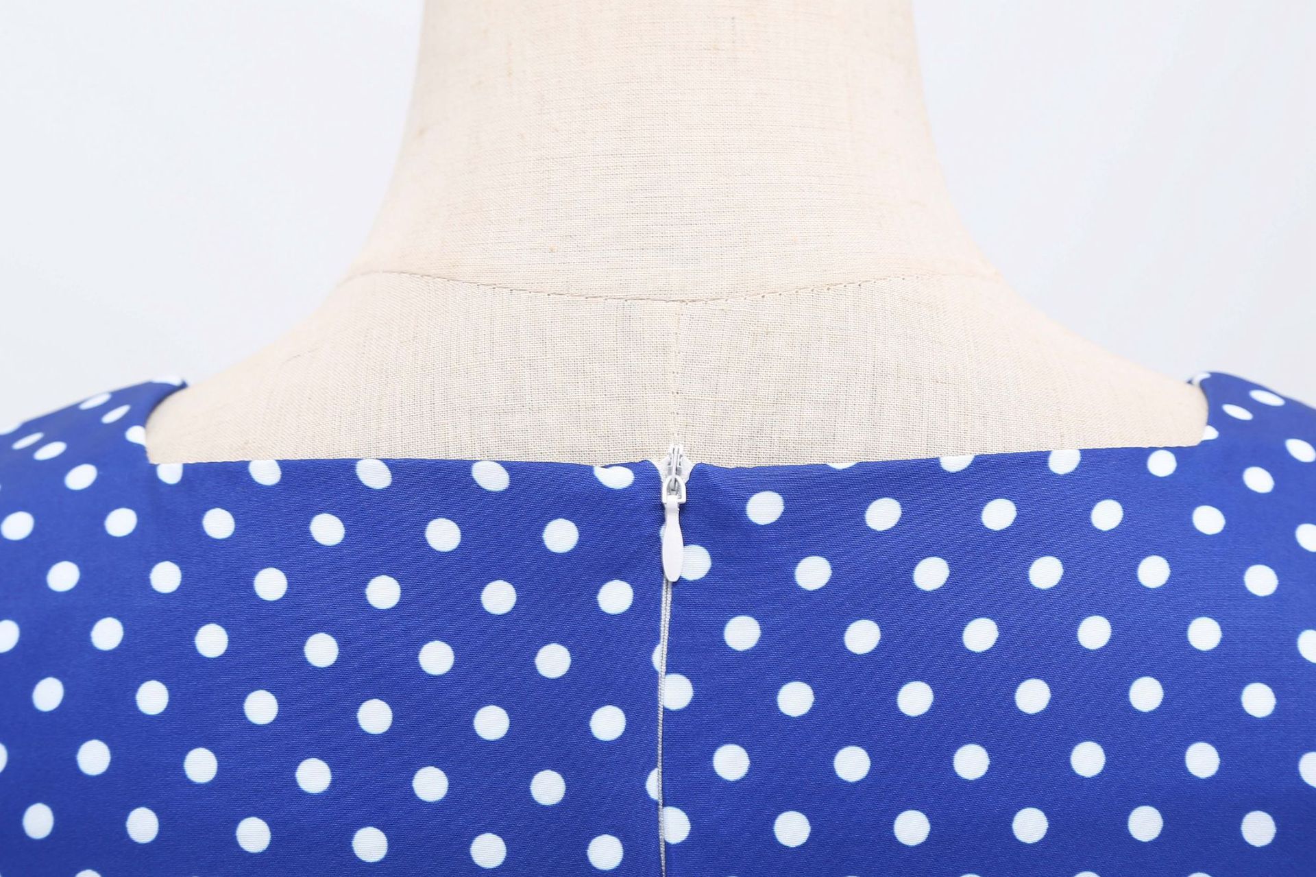 Womens 1950s Vintage Dress Bowknot Prom Short Sleeve Polka Dot Party Dress Blue