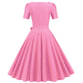 Womens 1950s Vintage Dress Bowknot Prom Short Sleeve Polka Dot Party Dress Pink