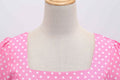 Womens 1950s Vintage Dress Bowknot Prom Short Sleeve Polka Dot Party Dress Pink