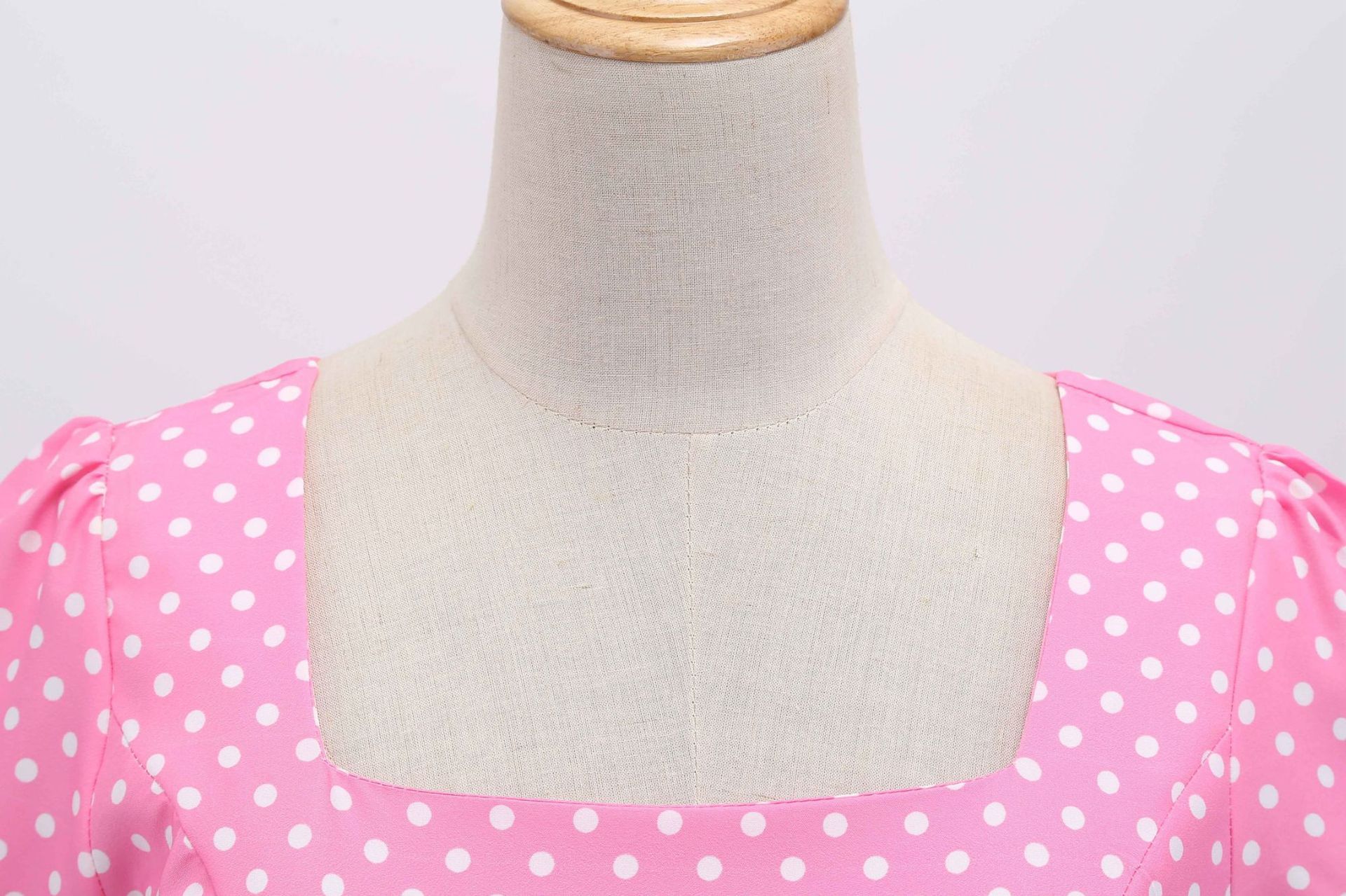 Womens 1950s Vintage Dress Bowknot Prom Short Sleeve Polka Dot Party Dress Pink