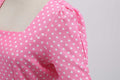 Womens 1950s Vintage Dress Bowknot Prom Short Sleeve Polka Dot Party Dress Pink