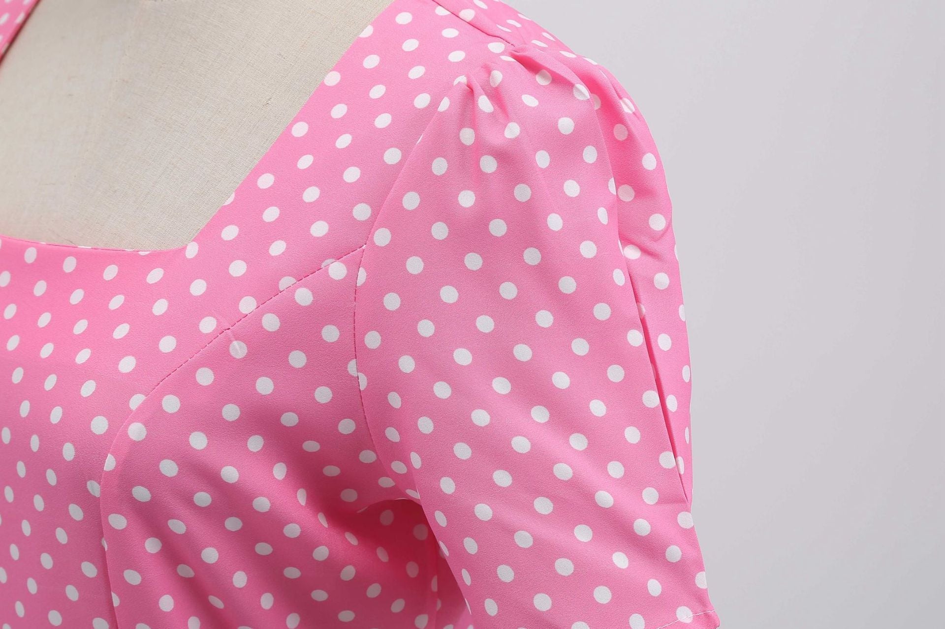 Womens 1950s Vintage Dress Bowknot Prom Short Sleeve Polka Dot Party Dress Pink