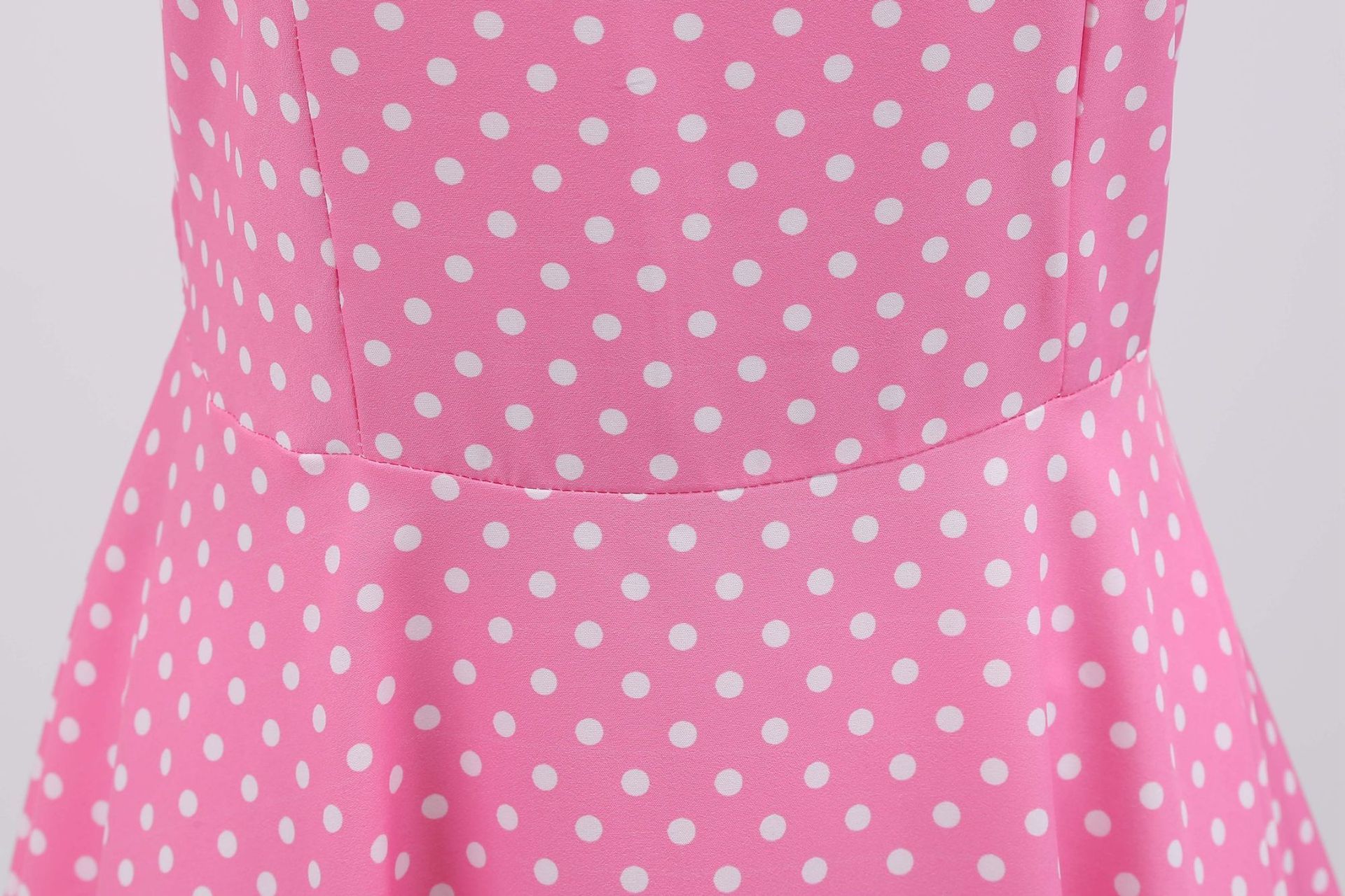 Womens 1950s Vintage Dress Bowknot Prom Short Sleeve Polka Dot Party Dress Pink