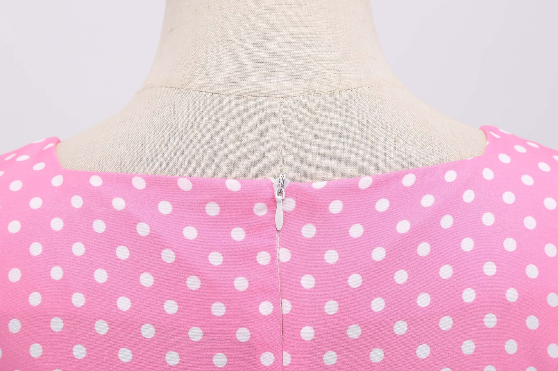 Womens 1950s Vintage Dress Bowknot Prom Short Sleeve Polka Dot Party Dress Pink