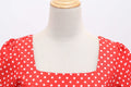 Womens 1950s Vintage Dress Bowknot Prom Short Sleeve Polka Dot Party Dress Red