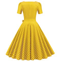Womens 1950s Vintage Dress Bowknot Prom Short Sleeve Polka Dot Party Dress Yellow