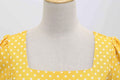 Womens 1950s Vintage Dress Bowknot Prom Short Sleeve Polka Dot Party Dress Yellow