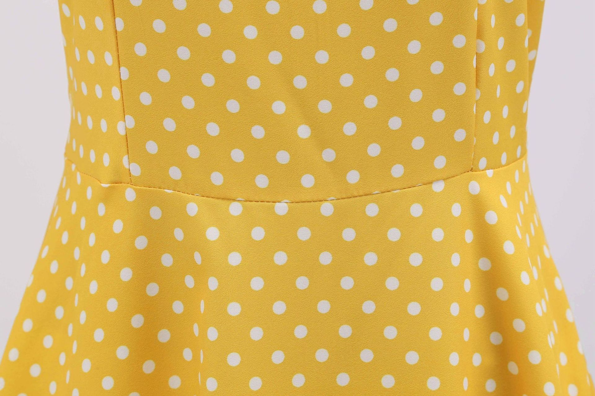 Womens 1950s Vintage Dress Bowknot Prom Short Sleeve Polka Dot Party Dress Yellow