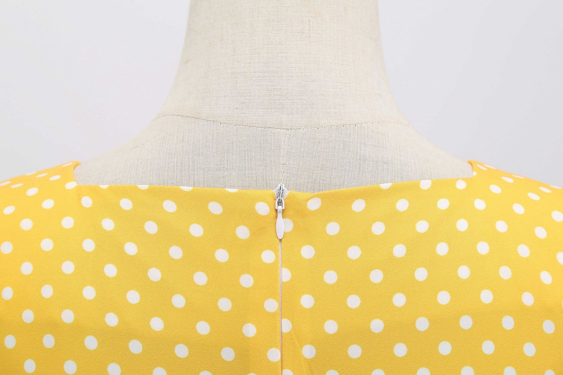 Womens 1950s Vintage Dress Bowknot Prom Short Sleeve Polka Dot Party Dress Yellow