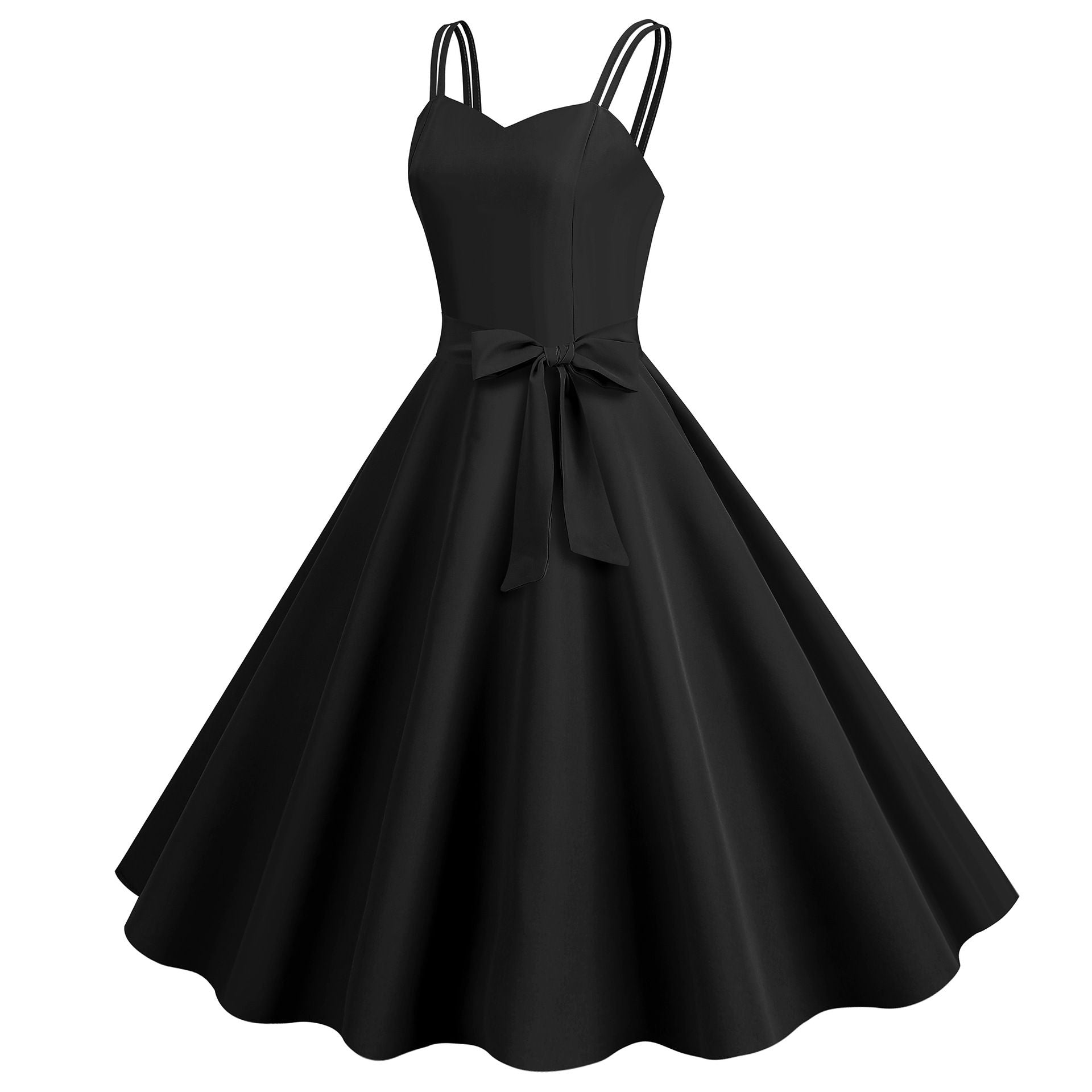 Womens 50s 60s A Line Rockabilly Dress Vintage Swing Party Dress Black