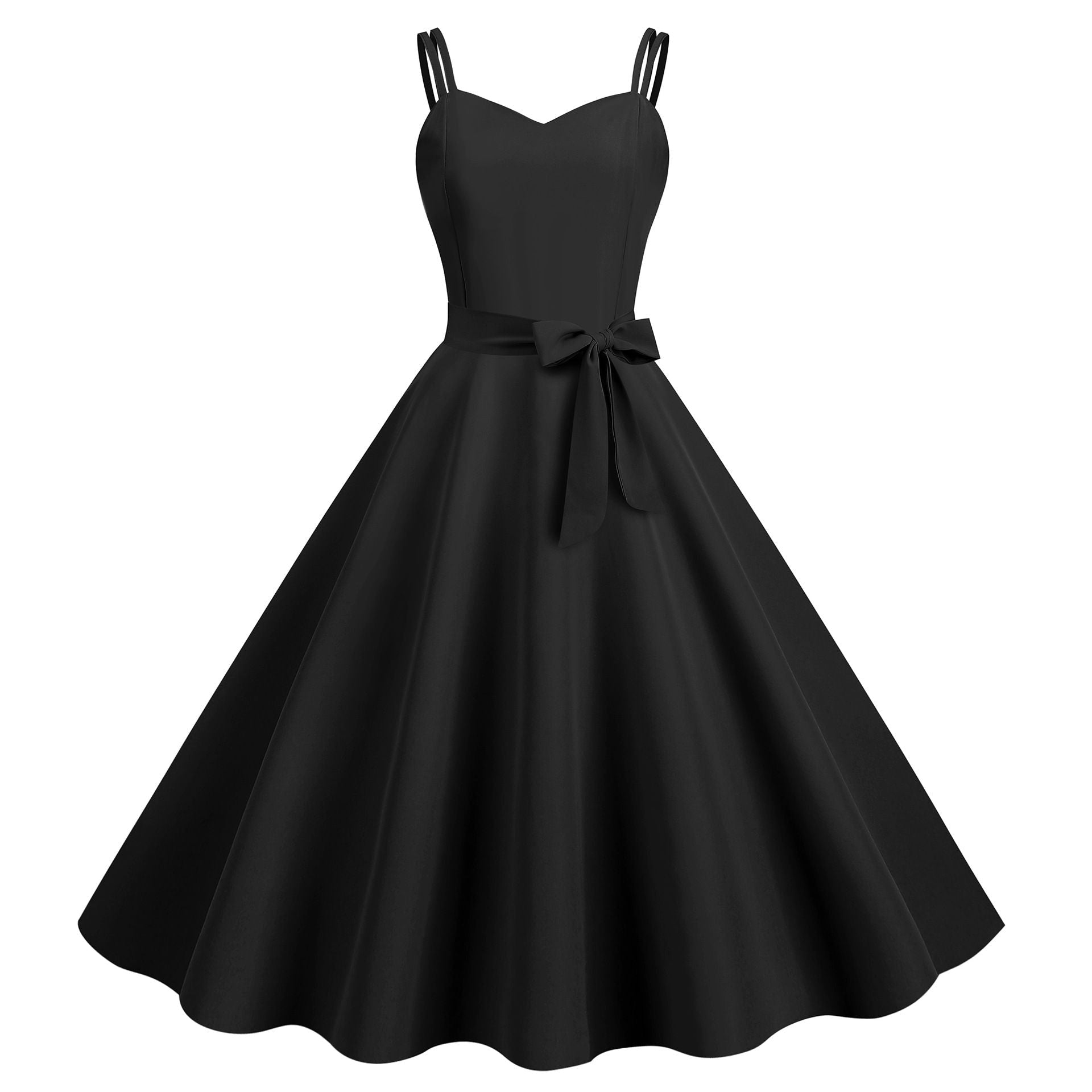 Womens 50s 60s A Line Rockabilly Dress Vintage Swing Party Dress Black