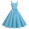 Womens 50s 60s A Line Rockabilly Dress Vintage Swing Party Dress Blue