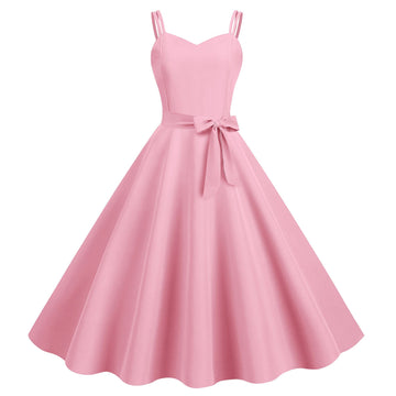 Womens 50s 60s A Line Rockabilly Dress Vintage Swing Party Dress Pinnk