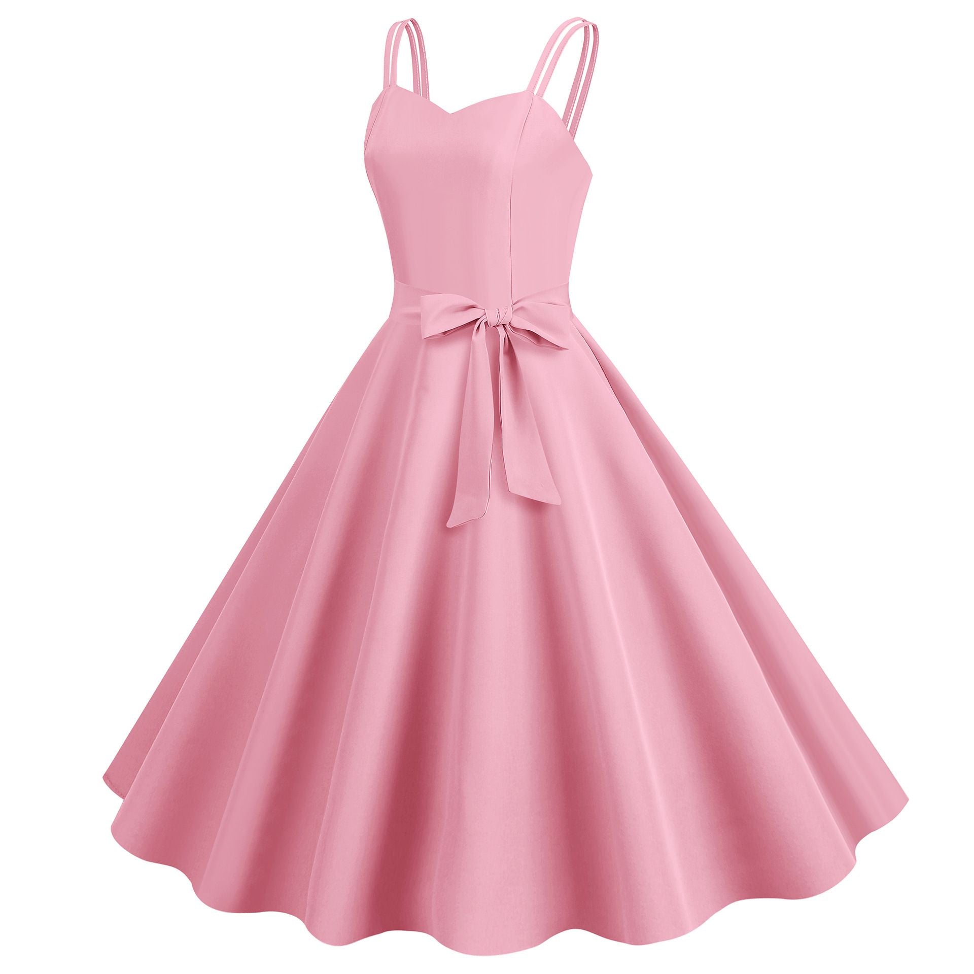Womens 50s 60s A Line Rockabilly Dress Vintage Swing Party Dress Pinnk