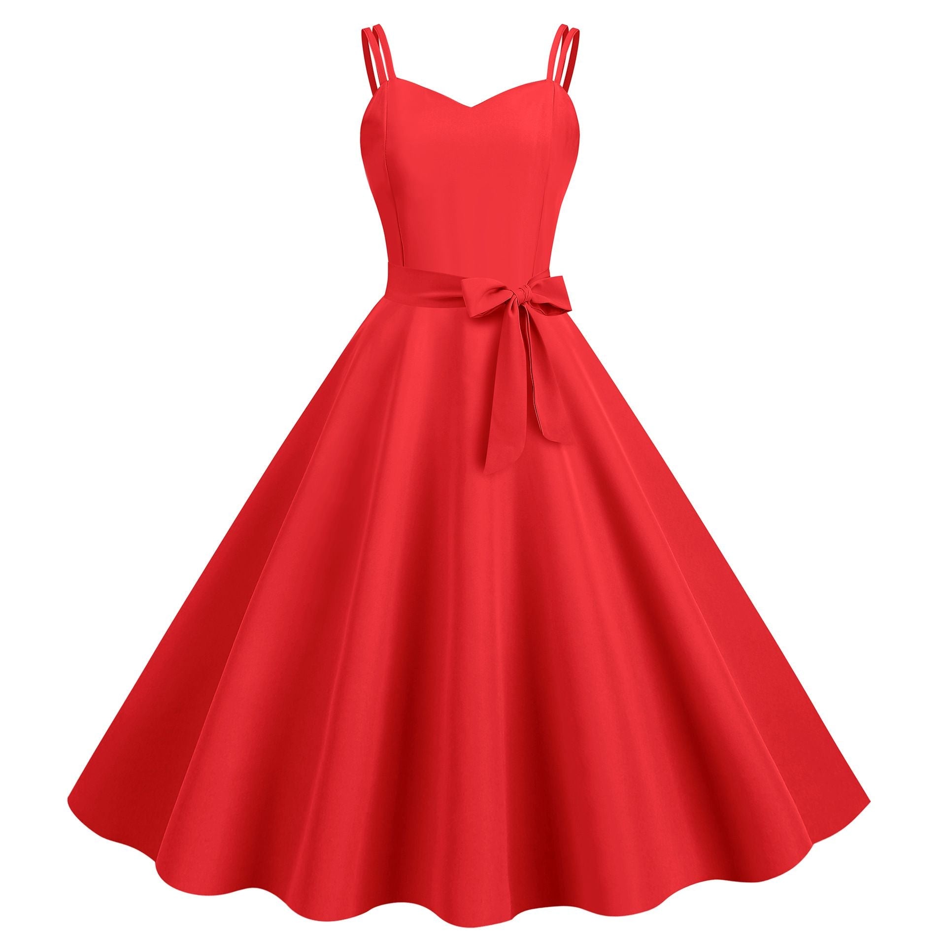 Womens 50s 60s A Line Rockabilly Dress Vintage Swing Party Dress Red