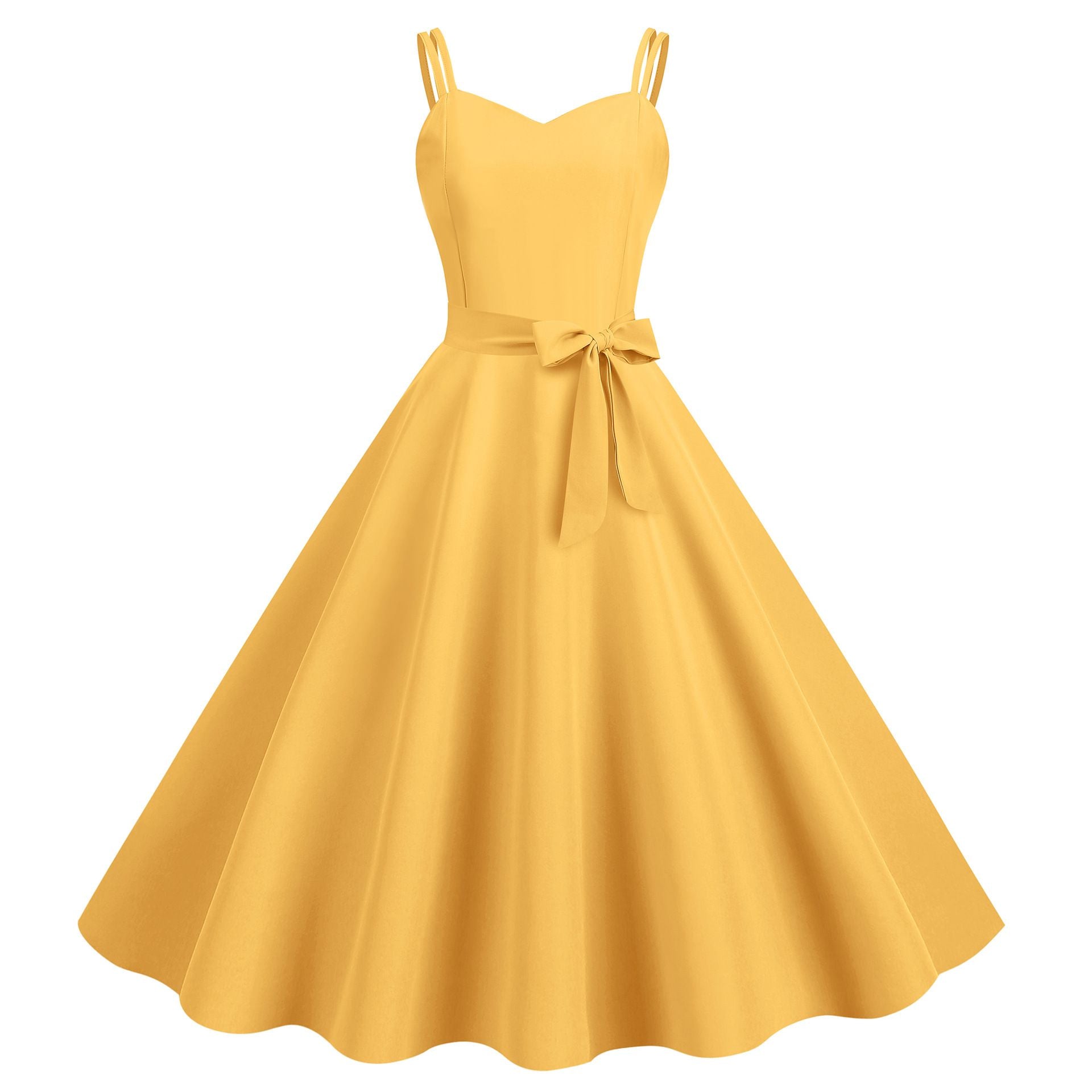 Womens 50s 60s A Line Rockabilly Dress Vintage Swing Party Dress Yellow