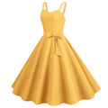 Womens 50s 60s A Line Rockabilly Dress Vintage Swing Party Dress Yellow