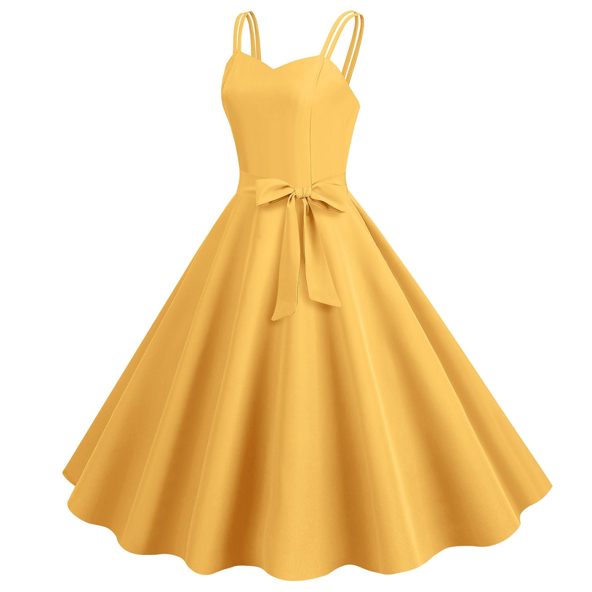 Womens 50s 60s A Line Rockabilly Dress Vintage Swing Party Dress Yellow