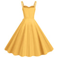 Womens 50s 60s A Line Rockabilly Dress Vintage Swing Party Dress Yellow
