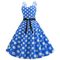 Womens 50s 60s Vintage Sleeveless Polka Dot A-Line Cocktail Party Dresses Blue