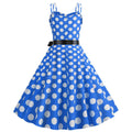 Womens 50s 60s Vintage Sleeveless Polka Dot A-Line Cocktail Party Dresses Blue