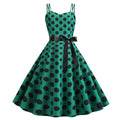Womens 50s 60s Vintage Sleeveless Polka Dot A-Line Cocktail Party Dresses Green