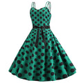 Womens 50s 60s Vintage Sleeveless Polka Dot A-Line Cocktail Party Dresses Green