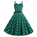 Womens 50s 60s Vintage Sleeveless Polka Dot A-Line Cocktail Party Dresses Green