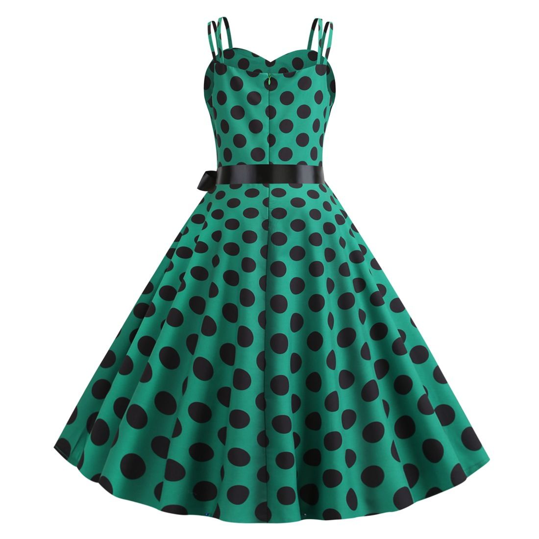 Womens 50s 60s Vintage Sleeveless Polka Dot A-Line Cocktail Party Dresses Green