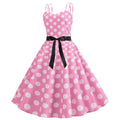 Womens 50s 60s Vintage Sleeveless Polka Dot A-Line Cocktail Party Dresses Pink