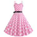 Womens 50s 60s Vintage Sleeveless Polka Dot A-Line Cocktail Party Dresses Pink