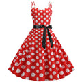 Womens 50s 60s Vintage Sleeveless Polka Dot A-Line Cocktail Party Dresses Red