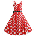 Womens 50s 60s Vintage Sleeveless Polka Dot A-Line Cocktail Party Dresses Red