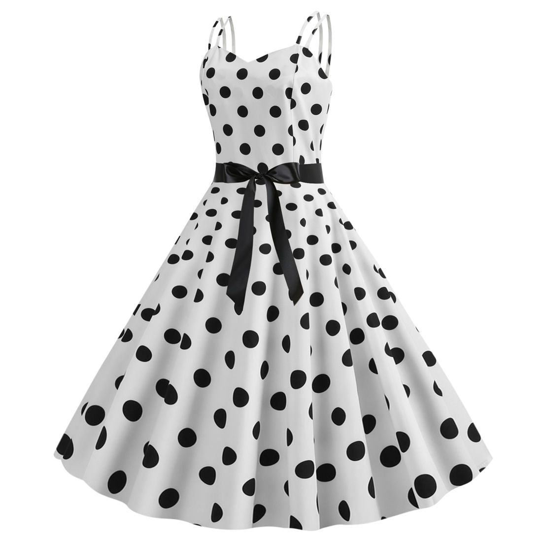 Womens 50s 60s Vintage Sleeveless Polka Dot A-Line Cocktail Party Dresses White