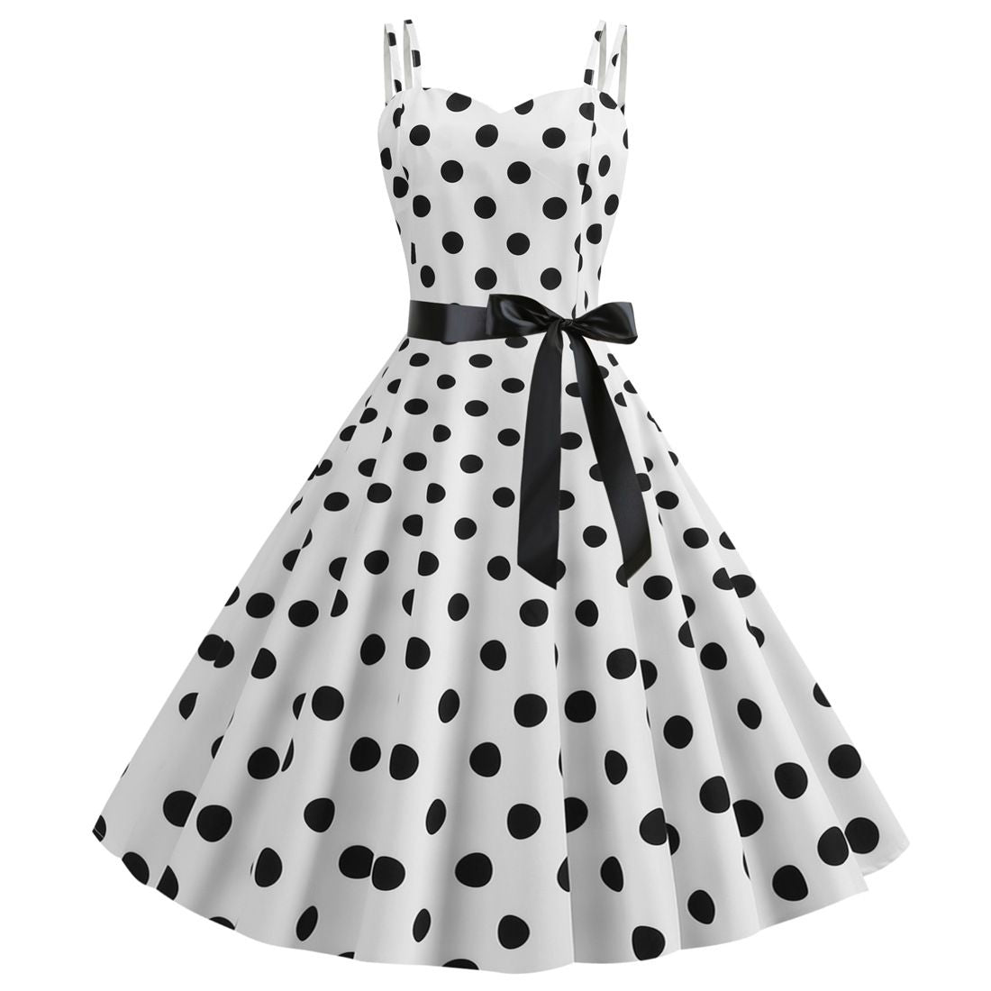 Womens 50s 60s Vintage Sleeveless Polka Dot A-Line Cocktail Party Dresses White