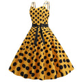 Womens 50s 60s Vintage Sleeveless Polka Dot A-Line Cocktail Party Dresses Yellow