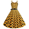 Womens 50s 60s Vintage Sleeveless Polka Dot A-Line Cocktail Party Dresses Yellow