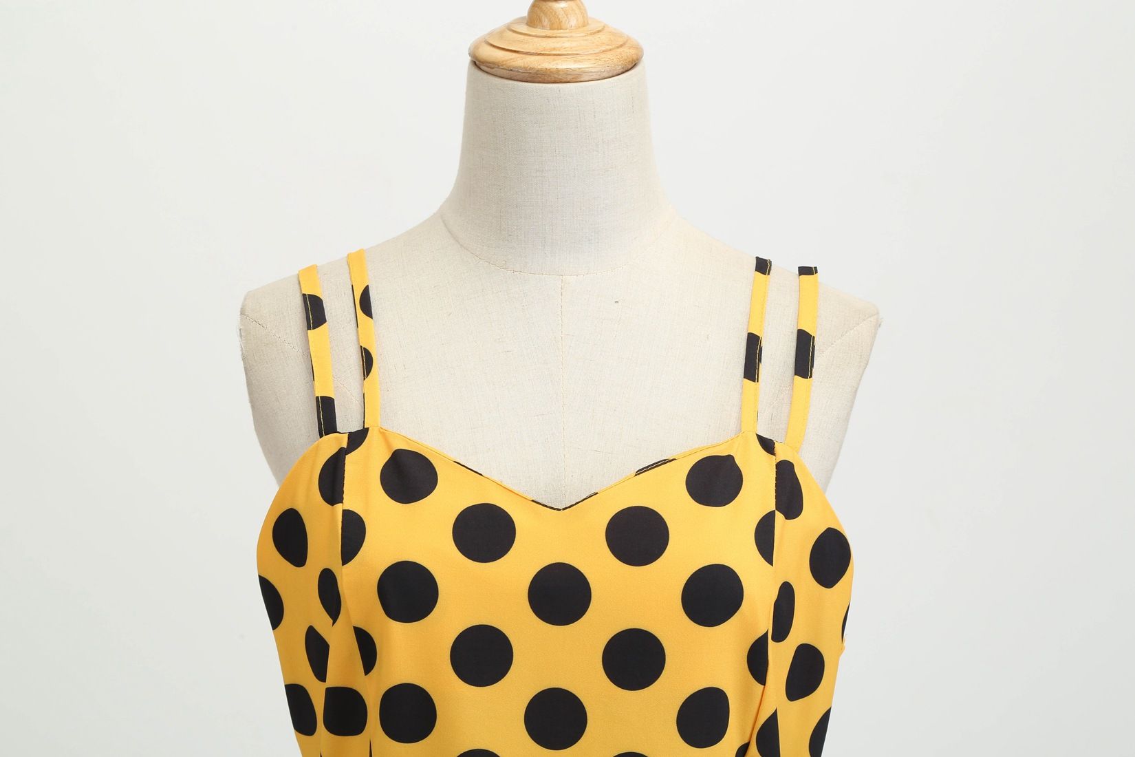 Womens 50s 60s Vintage Sleeveless Polka Dot A-Line Cocktail Party Dresses Yellow