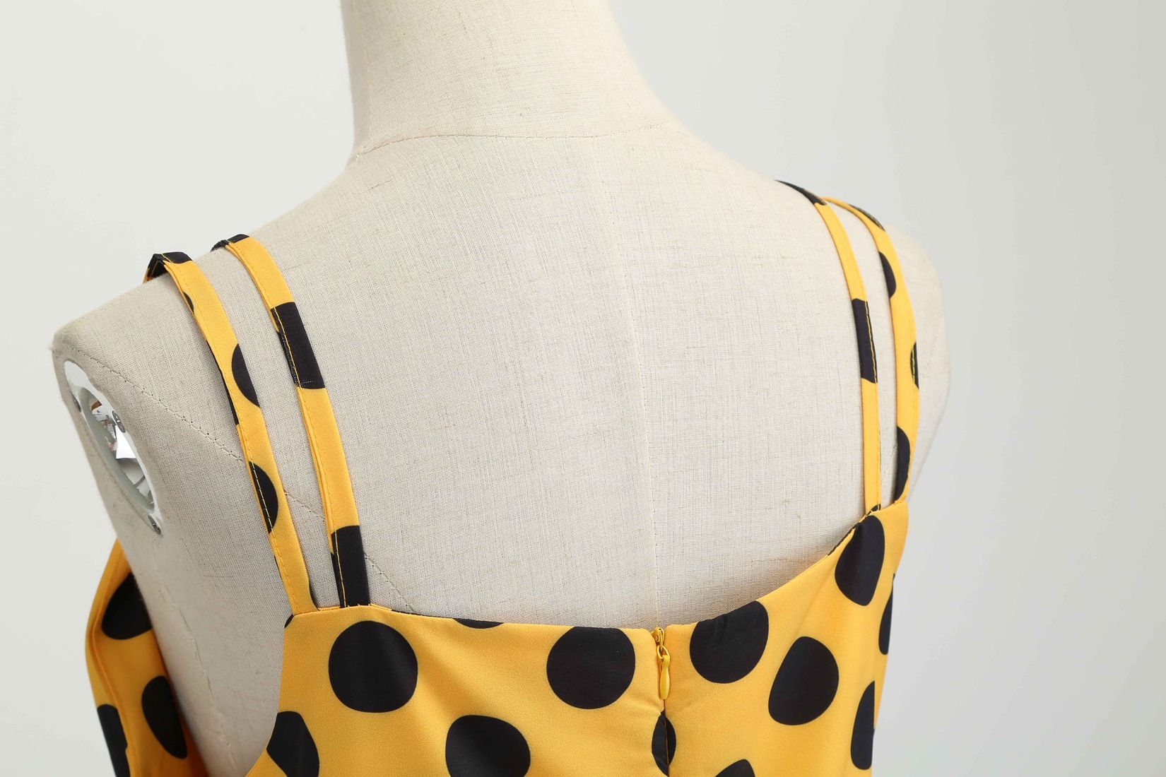 Womens 50s 60s Vintage Sleeveless Polka Dot A-Line Cocktail Party Dresses Yellow