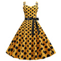Womens 50s 60s Vintage Sleeveless Polka Dot A-Line Cocktail Party Dresses Yellow