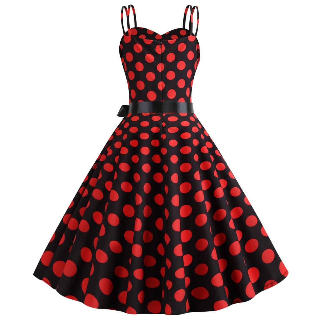 Womens 50s 60s Vintage Sleeveless Red Polka Dot A-Line Cocktail Party Dresses