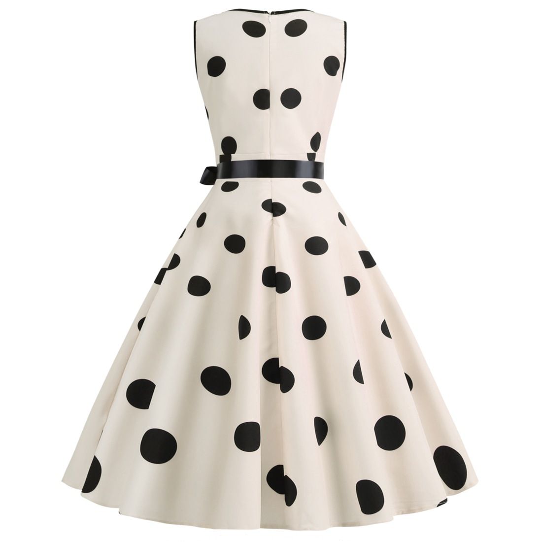 Womens 50s Vintage Retro Rockabilly Sleeveless V Neck Cocktail Party Swing Dress Beige