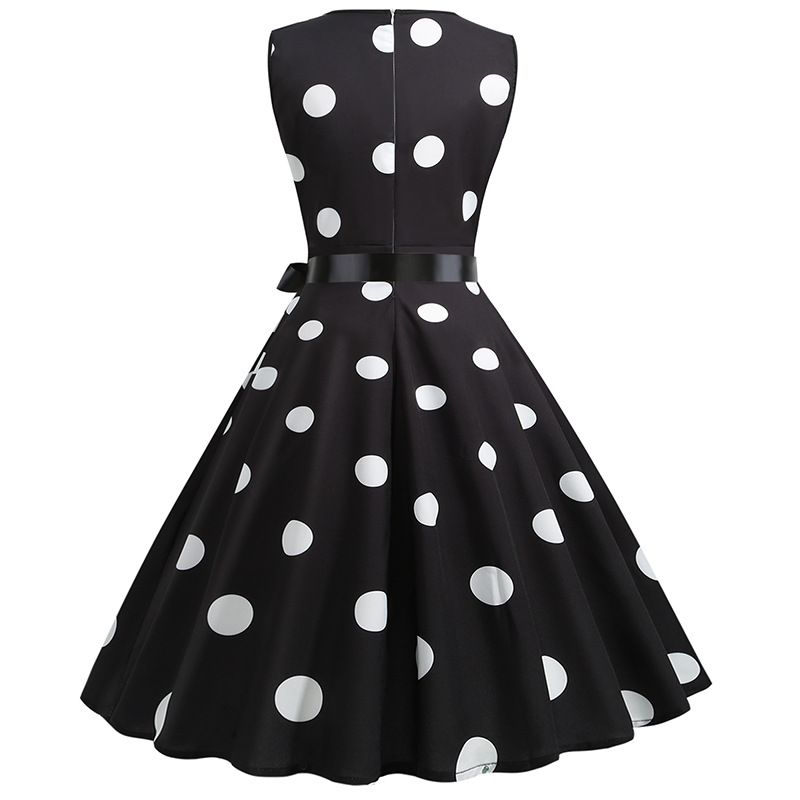 Womens 50s Vintage Retro Rockabilly Sleeveless V Neck Cocktail Party Swing Dress Black