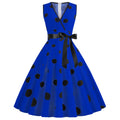 Womens 50s Vintage Retro Rockabilly Sleeveless V Neck Cocktail Party Swing Dress Blue