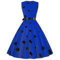 Womens 50s Vintage Retro Rockabilly Sleeveless V Neck Cocktail Party Swing Dress Blue